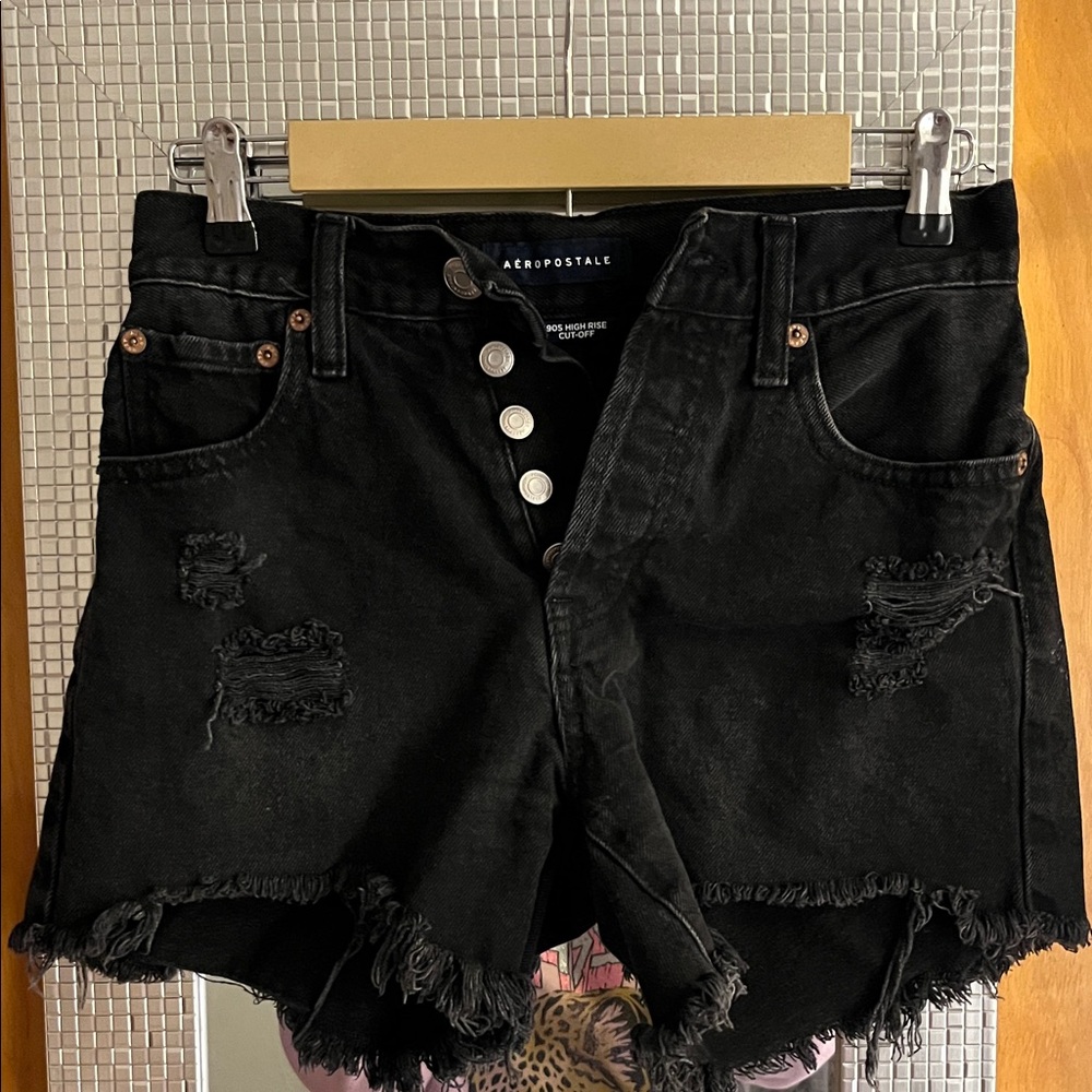 Aeropostale Women's Black Frayed Jean Shorts
